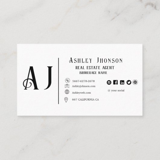Moderne kalligrafie makelaar onroerend goed market visitekaartje (Achterkant)