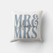 Moderne kalligrafie Manuscript Mrs Wedding Blue Kussen (Achterkant)