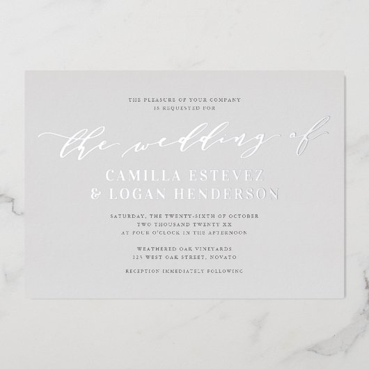 Moderne kalligrafie Manuscript Weddenschap Bleek G Folie Uitnodiging (Voorkant)