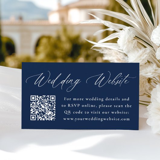 Moderne kalligrafie marine bruiloft website QR-cod Informatiekaartje