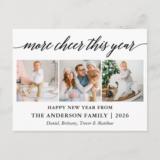 Moderne kalligrafie Meer vreugde dit jaar 3 Foto Briefkaart (Voorkant)