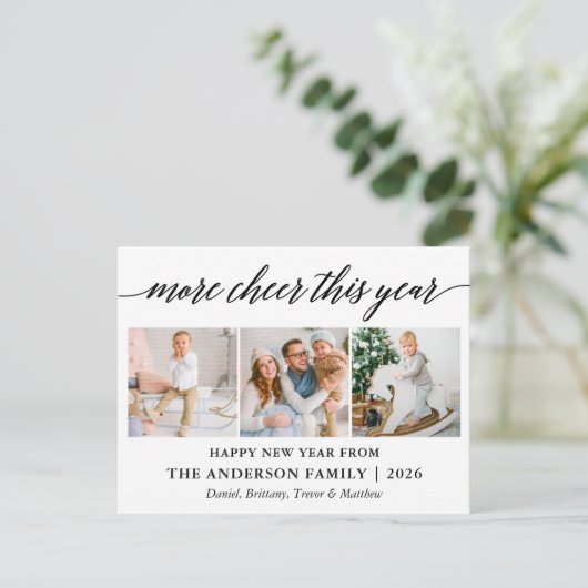Moderne kalligrafie Meer vreugde dit jaar 3 Foto Briefkaart (Staand voorkant)