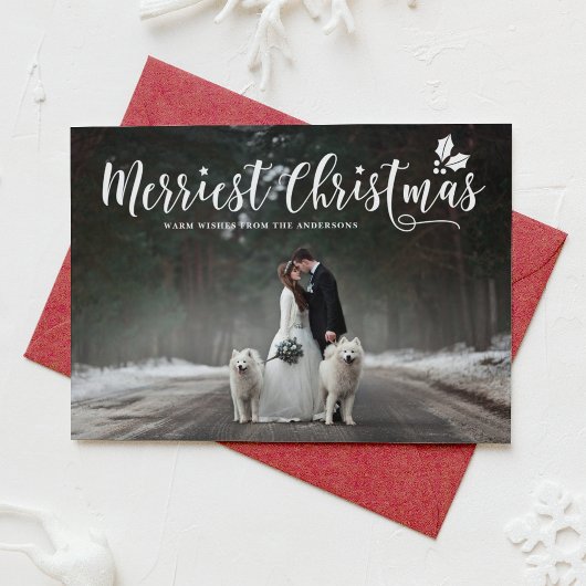 Moderne kalligrafie Merriest Christmas Wedding Feestdagenkaart