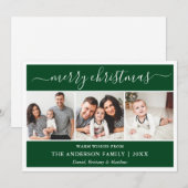 Moderne kalligrafie Merry KerstGreen 3 Foto Feestdagenkaart (Voorkant / Achterkant)