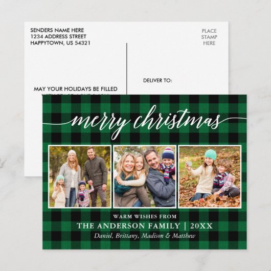 Moderne kalligrafie Merry Kerstmis 3 Foto Briefkaart (Voorkant / Achterkant)