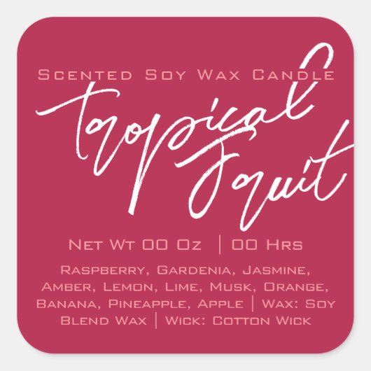 Moderne kalligrafie met donkerroze kaars vierkante sticker (Voorkant)