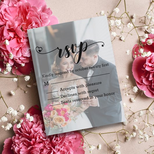 moderne kalligrafie met fris foto rsvp bruiloft uitnodiging briefkaart