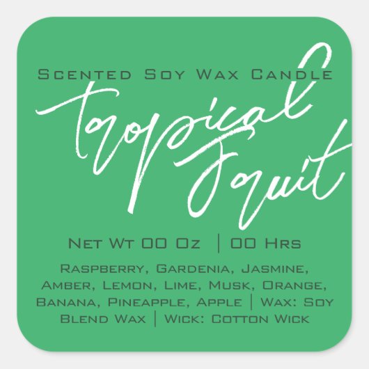 Moderne kalligrafie met lichtgroene kaars vierkante sticker (Voorkant)