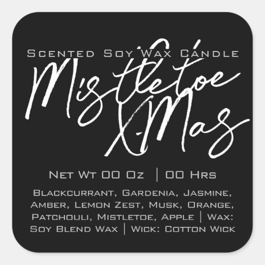 Moderne kalligrafie met zwarte witte kaars vierkante sticker (Voorkant)