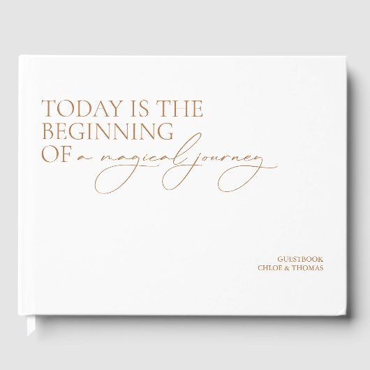 Moderne kalligrafie minimalistisch withuwelijk gastenboek (Voorkant)