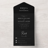 Moderne kalligrafie minimalistisch zwart withuweli all in one uitnodiging (Binnen)