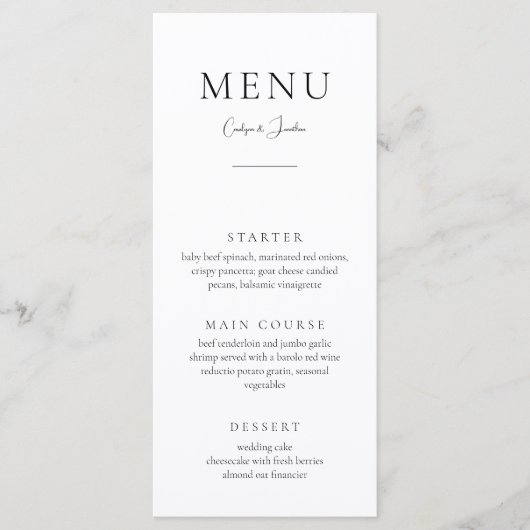 Moderne kalligrafie minimalistische bruiloft menu (Voorkant)