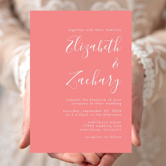 Moderne kalligrafie Minimalistische Coral Wedding Kaart
