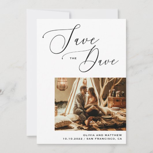 Moderne kalligrafie | Minimalistische foto bruilof Save The Date (Voorkant)