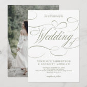 Moderne kalligrafie Minimalistische Sage Green Wed Kaart (Voorkant / Achterkant)