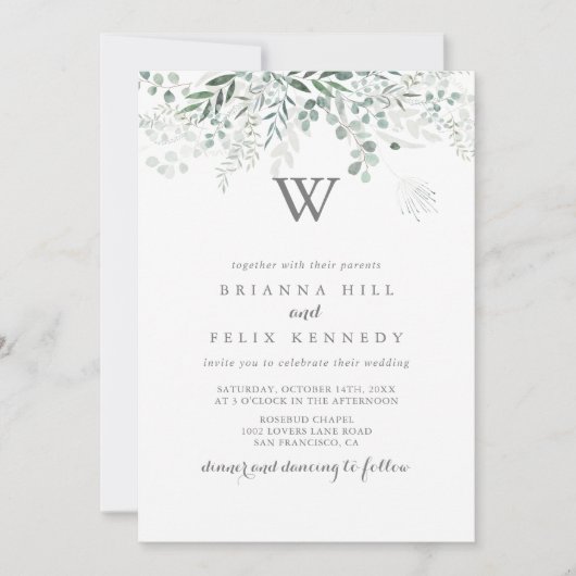 Moderne kalligrafie Monogram bruiloft Kaart (Voorkant)