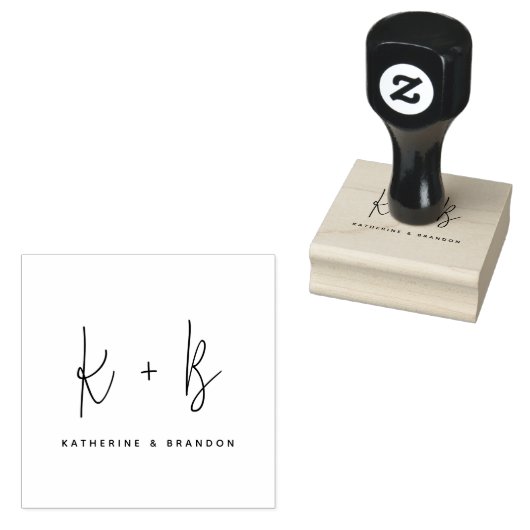 Moderne kalligrafie Monogram minimalistisch huweli Rubberstempel (Gestempeld)