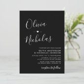 Moderne kalligrafie Monogram QR Code Zwart Bruilof Kaart (Staand voorkant)