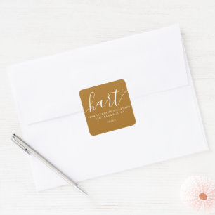 Moderne kalligrafie mosterd goud retouradres vierkante sticker