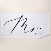 Moderne Kalligrafie Mr Hubby Honeymoon Strandlaken (Voorkant)