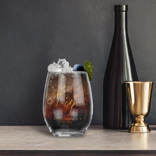 Moderne Kalligrafie Mr. & Mrs Gold ID1025 Wijnglas Zonder Voet