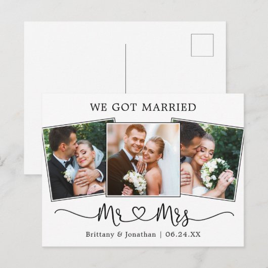 Moderne kalligrafie, Mrs Heart, we zijn getrouwd Briefkaart (Voorkant / Achterkant)