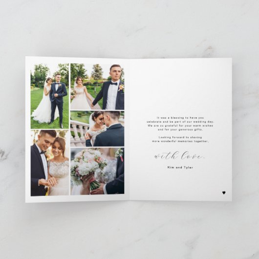 Moderne kalligrafie multi foto bruiloft bedankkaart (Binnen)