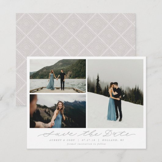 Moderne kalligrafie Multi-Photo Save the Date (Voorkant / Achterkant)