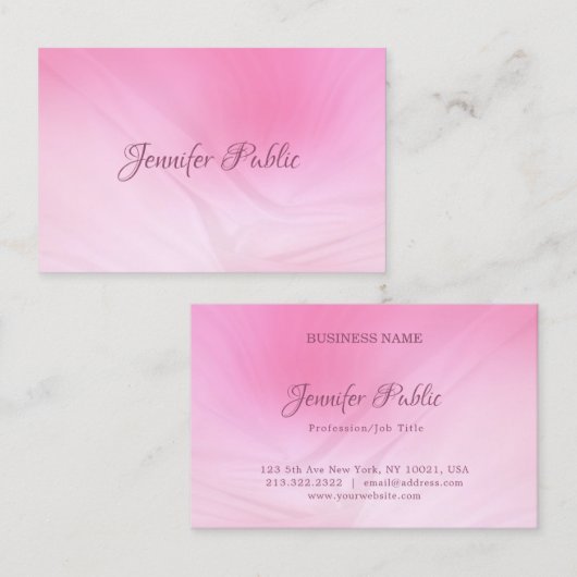 Moderne kalligrafie naam Elegante roze Sjabloon Visitekaartje (Voorkant / Achterkant)