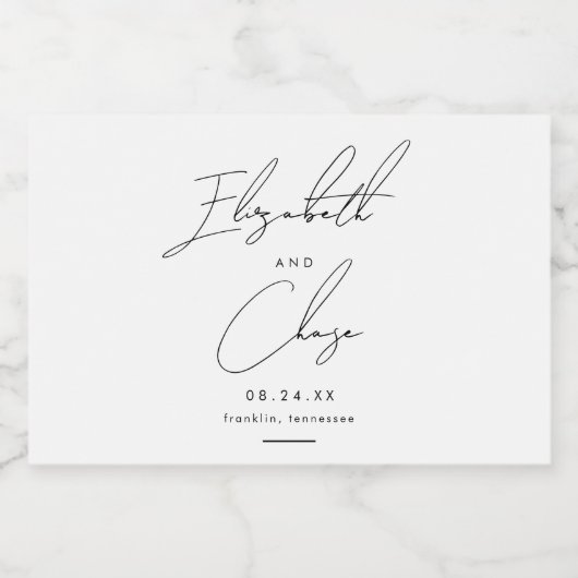 Moderne kalligrafie Namen Stijlvolle bruiloft Sparkling Wijnetiket (Enkel label)