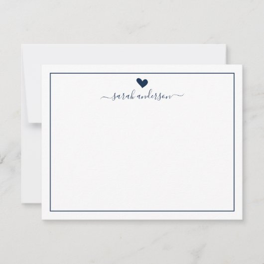 Moderne kalligrafie Navy Blue Heart, gepersonalise Notitiekaartje (Voorkant)