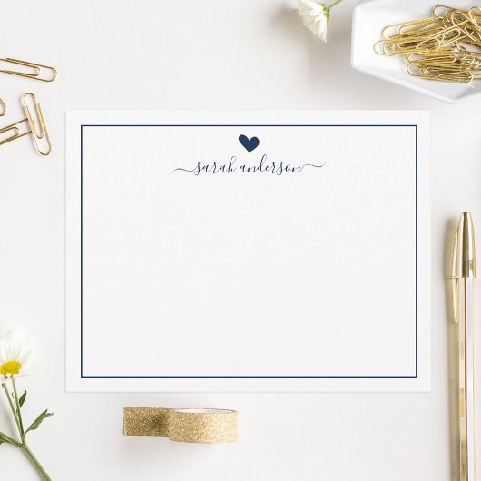 Moderne kalligrafie Navy Blue Heart, gepersonalise Notitiekaartje