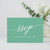 Moderne kalligrafie Neo Mint Wedding RSVP Kaartje (Staand voorkant)