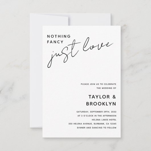 Moderne kalligrafie niets Fancy gewoon liefdeshuwe Kaart (Voorkant)
