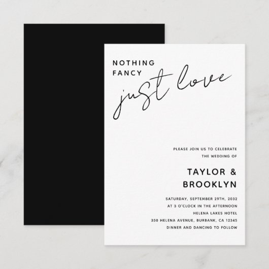 Moderne kalligrafie niets Fancy gewoon liefdeshuwe Kaart (Voorkant / Achterkant)