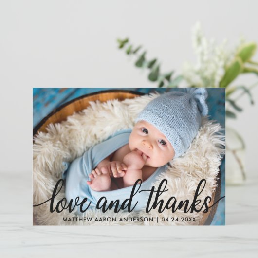 Moderne kalligrafie Nieuwe babyliefde en Bedankt-k Aankondiging (Staand voorkant)