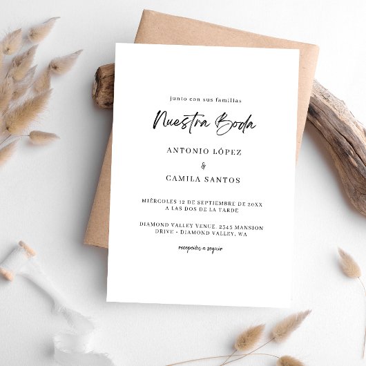 Moderne kalligrafie Nuestra Boda Spaanse bruiloft Kaart