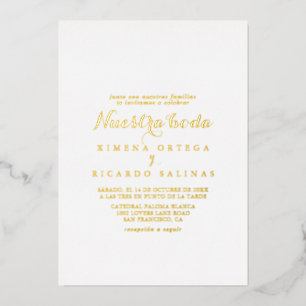 Moderne kalligrafie Nuestra Boda Trouwgoud Folie Uitnodiging