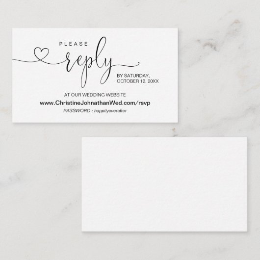 Moderne kalligrafie, online RSVP op bruiloft websi Informatiekaartje (Voorkant / Achterkant)