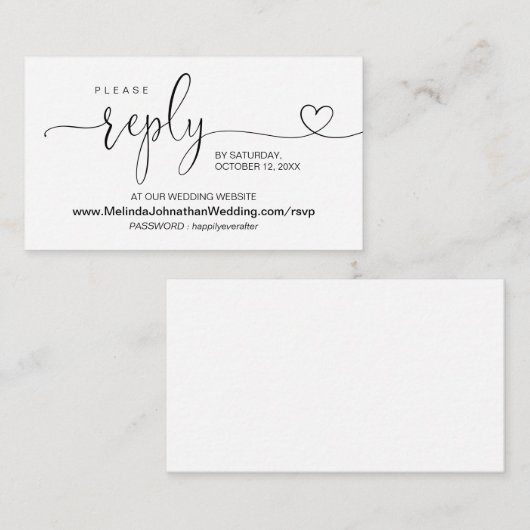 Moderne kalligrafie Online Wedding Website RSVP Informatiekaartje (Voorkant / Achterkant)