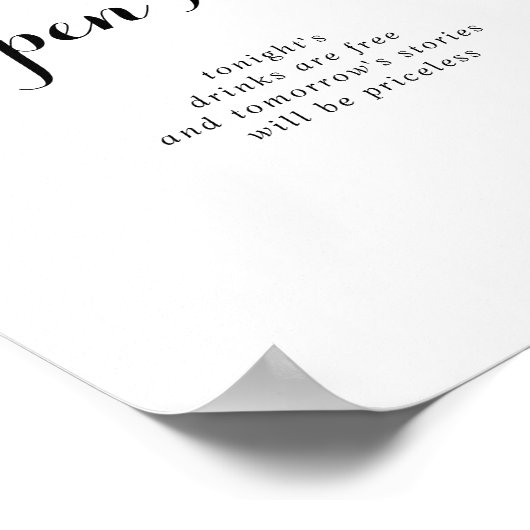 Moderne kalligrafie Open Bar Sign Poster (Hoek)