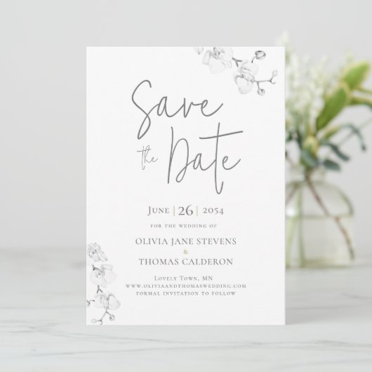 Moderne kalligrafie Orchideeën Trouw Wacht de Datu Kaart (Staand voorkant)