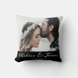 Moderne kalligrafie overlap foto paar bruiloft kussen