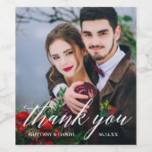 Moderne kalligrafie paar foto bruiloft dank u wijn etiket (Enkel label)