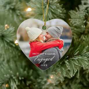 Moderne kalligrafie Paar Photo Heart Keramisch Ornament