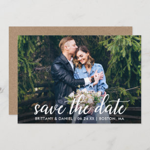 Moderne kalligrafie Paar Photo Wedding Kraft Save The Date