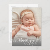 Moderne kalligrafie Pasgeboren Baby Foto Dank u Briefkaart (Voorkant / Achterkant)