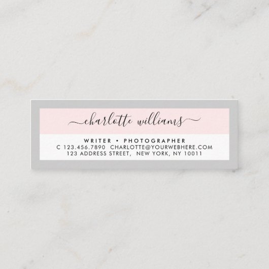 Moderne kalligrafie Pastel Roze & Light Grey Refer Mini Visitekaartje (Achterkant)