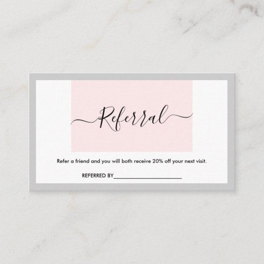 Moderne kalligrafie Pastel Roze & Light Grey Refer Visitekaartje (Voorkant)