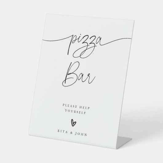 Moderne kalligrafie Pizza Bar Trouwbord Reclamebord Met Voetstuk (Voorkant)